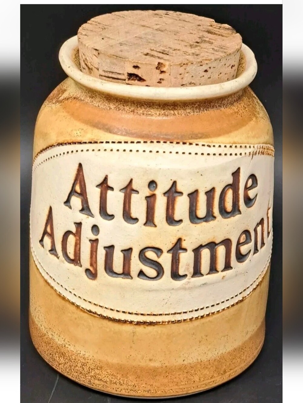 Vtg 1991 Dr Brophy's Word Jar Attitude Adjustments Hand Thrown Pottery.